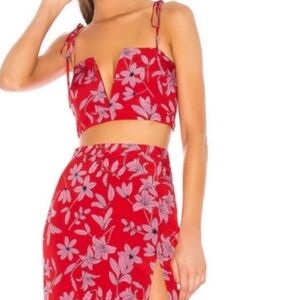 Camila Coehlo Revolve Women’s Red Floral Two-Piece Large Tank Medium Mini Skirt
